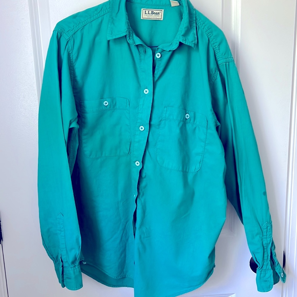 Green LL Bean classic button down shirt